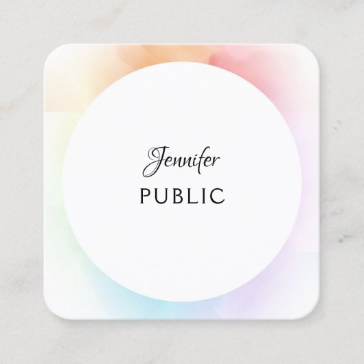 Moderne, kleurrijke elegant Script Sjabloon Trendy Vierkante Visitekaartje (Voorkant)