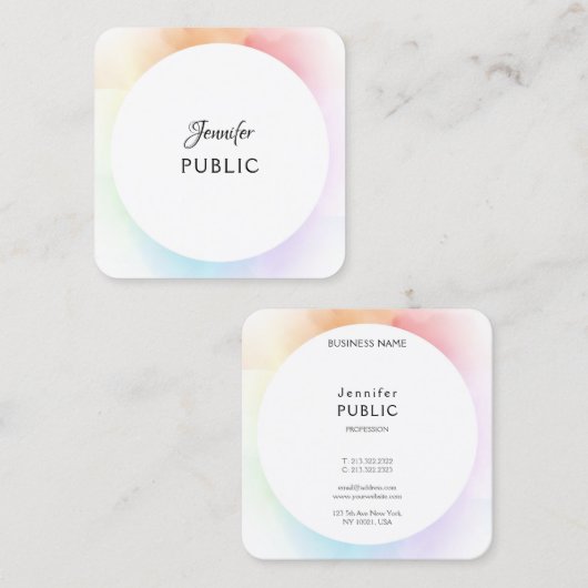 Moderne, kleurrijke elegant Script Sjabloon Trendy Vierkante Visitekaartje (Voorkant / Achterkant)