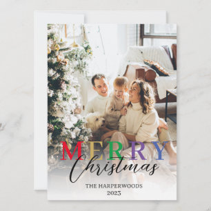 Moderne Kleurrijke Elegante Kerstmis Familie Foto Feestdagenkaart