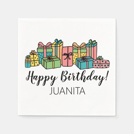 Moderne kleurrijke elke leeftijd Happy Birthday Servet (Voorkant)