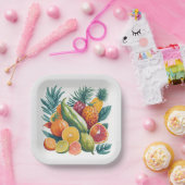 Moderne kleurrijke exotische tropische fruit zomer papieren bordje (Feest)