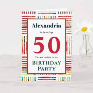 Moderne, kleurrijke Fabulous 50th Birthday Invitat Kaart