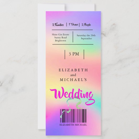 Moderne kleurrijke feestdag roze regenboogbruiloft (Achterkant)