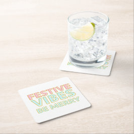 Moderne Kleurrijke Feestelijke Vibes Be Merry Kartonnen Onderzetters