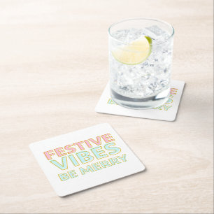 Moderne Kleurrijke Feestelijke Vibes Be Merry Kartonnen Onderzetters