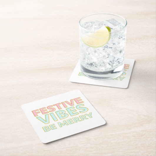 Moderne Kleurrijke Feestelijke Vibes Be Merry Kartonnen Onderzetters (Insitu)