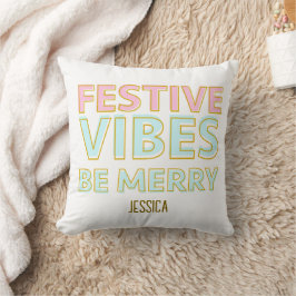 Moderne Kleurrijke Feestelijke Vibes Be Merry Kussen