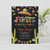 Moderne Kleurrijke Fiesta Mexicaans Zwart 1e Verja Kaart (Staand voorkant)