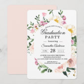 Moderne kleurrijke Floral Graduation Party Kaart (Voorkant / Achterkant)