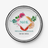 Moderne kleurrijke Floral Illustration Wedding Des Papieren Bordje (Voorkant)