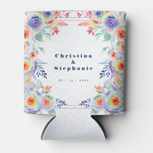 Moderne Kleurrijke Floral LGBTQ Bruiloft Blikjeskoeler (Voorkant)