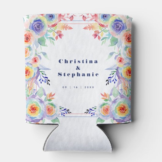 Moderne Kleurrijke Floral LGBTQ Bruiloft Blikjeskoeler (Achterkant)