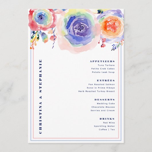 Moderne Kleurrijke Floral LGBTQ Bruiloft Menu (Voorkant)