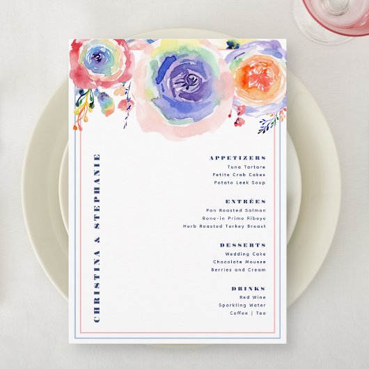 Moderne Kleurrijke Floral LGBTQ Bruiloft Menu