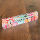 Moderne, kleurrijke Floral Waterverf Kraft Naambordje (Zijkant)