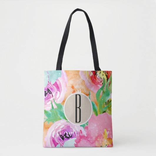 Moderne, kleurrijke Floral Waterverf Kraft Tote Bag (Voorkant)