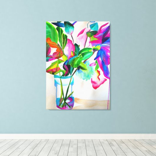 Moderne, kleurrijke florale stille waterverf Art Canvas Afdruk (Insitu (Houten vloer))