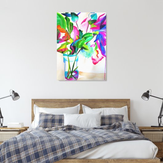 Moderne, kleurrijke florale stille waterverf Art Canvas Afdruk (Insitu (Slaapkamer))