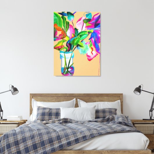 Moderne, kleurrijke florale stille waterverf Art Canvas Afdruk (Insitu (Slaapkamer))