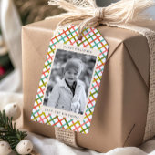 Moderne kleurrijke foto kerstvakantie cadeaulabel