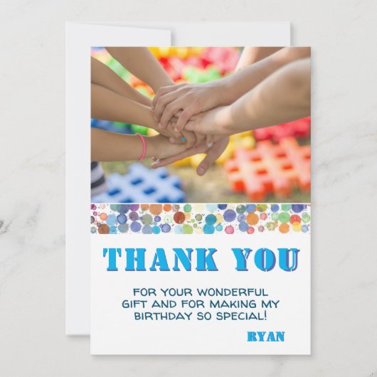 Moderne kleurrijke foto verjaardag bedankkaart (Voorkant)