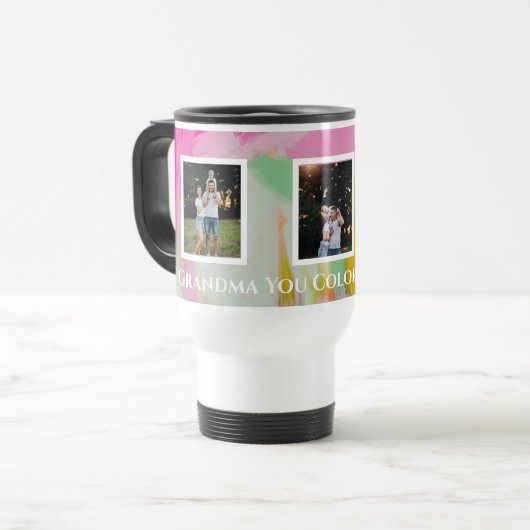 Moderne Kleurrijke Fotocollage Oma Reismok Reisbeker (Voorkant links)