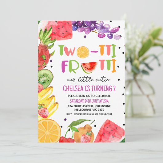 Moderne Kleurrijke Fruit Twotii Frutti 2e Verjaard Kaart (Staand voorkant)