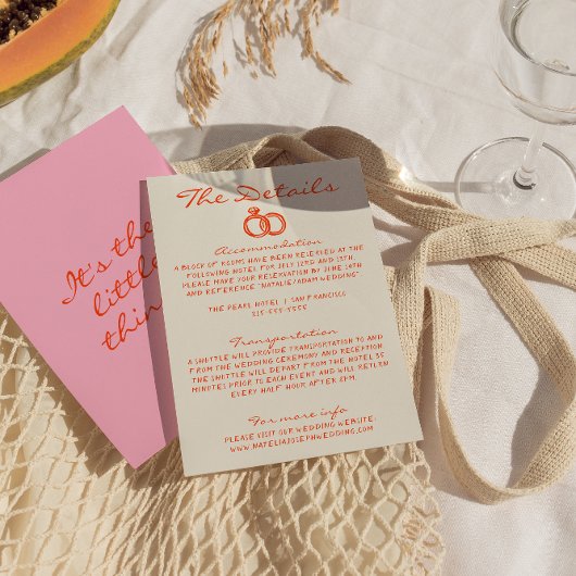 Moderne kleurrijke Funky Retro Fun Wedding Details Informatiekaartje