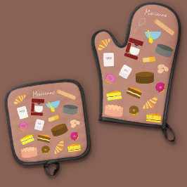 Moderne Kleurrijke Gebakken Waren En Bakgerei Ov Ovenwant & Pannenlap Set