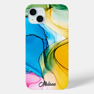 Moderne kleurrijke gemarmerde  naam iPhone 15 mini hoesje