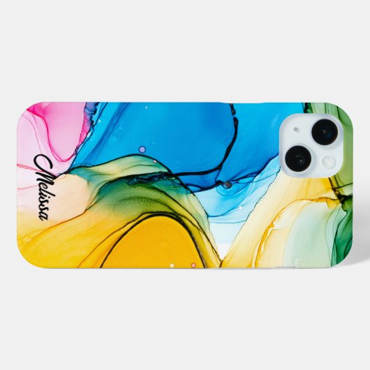 Moderne kleurrijke gemarmerde  naam Case-Mate iPhone case (Achterkant (horizontaal))