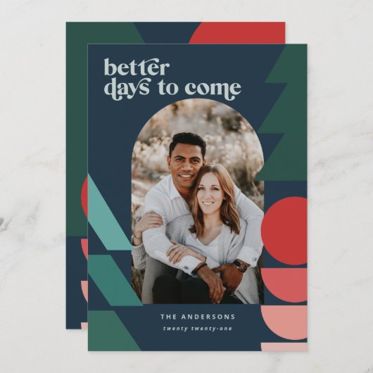 Moderne, kleurrijke geometrische abstracte feestfo feestdagenkaart (Voorkant / Achterkant)