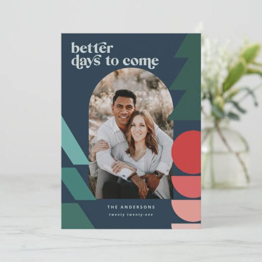 Moderne, kleurrijke geometrische abstracte feestfo feestdagenkaart (Staand voorkant)