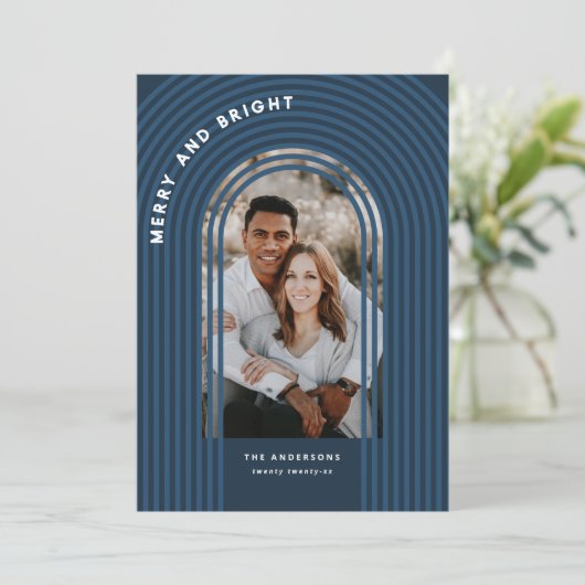 Moderne, kleurrijke geometrische abstracte feestfo feestdagenkaart (Staand voorkant)