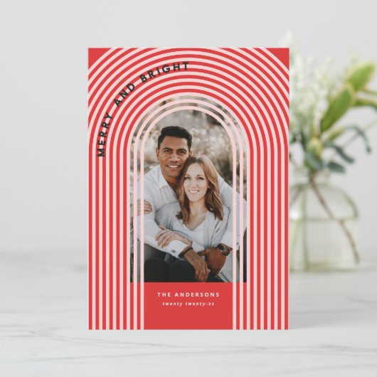 Moderne, kleurrijke geometrische abstracte feestfo feestdagenkaart (Staand voorkant)