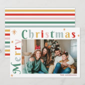 Moderne Kleurrijke Gestreepte Foto Kerstkaarten Feestdagenkaart (Voorkant / Achterkant)