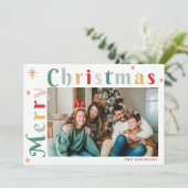 Moderne Kleurrijke Gestreepte Foto Kerstkaarten Feestdagenkaart (Staand voorkant)