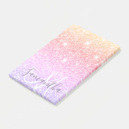 Moderne, kleurrijke glitter bevat persoonlijke naa post-it® notes (Schuin)