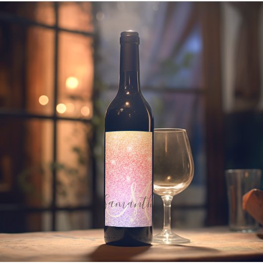 Moderne, kleurrijke glitter bevat persoonlijke naa wijn etiket