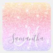 Moderne kleurrijke glitter heeft persoonlijke naam vierkante sticker (Voorkant)