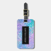 Moderne kleurrijke glitter met zwart accent bagagelabel (Voorkant verticaal)