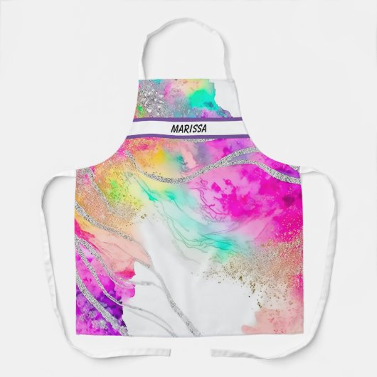 Moderne kleurrijke glitter  naam schort (Voorkant)