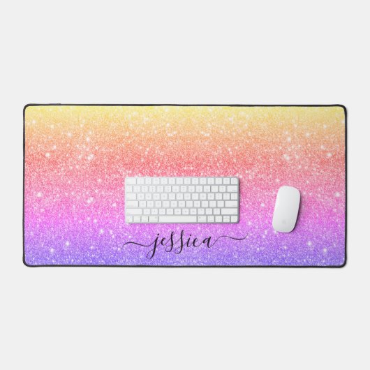 Moderne kleurrijke glitter scriptnaam bureaumat (Keyboard & Muis)