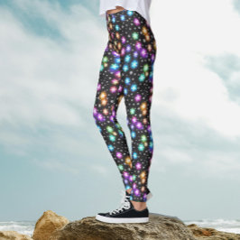 Moderne Kleurrijke Gloeiende Sneeuwvlokken Kerstfe Leggings