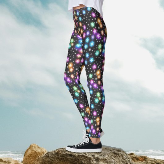 Moderne Kleurrijke Glow Snowflakes Kerstfeest Leggings