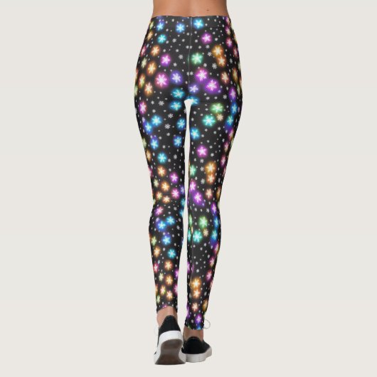 Moderne Kleurrijke Glow Snowflakes Kerstfeest Leggings (Achterkant)