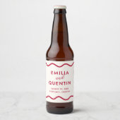Moderne Kleurrijke Golflijn Frame Retro Bruiloft Bier Etiket (Voorkant)
