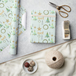 Moderne kleurrijke gouden dennenboom Waterverf Cadeaupapier
