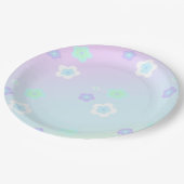 Moderne kleurrijke gradiëntblauwe bloemen patroon papieren bordje (Gekanteld)