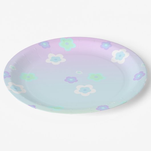 Moderne kleurrijke gradiëntblauwe bloemen patroon papieren bordje (Gekanteld)